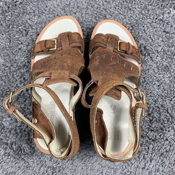 Merrell Sirah Women’s Brown Marbled Leather Rustic Cloak Sandals 2.5''Heel Sz 9 - Picture 6 of 8